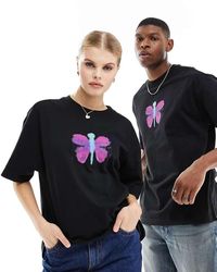 Weekday - T-Shirt Oversize Nera Con Stampa Di Farfalla - Lyst