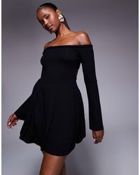 ASOS - Off Shoulder Angel Sleeve Skater Mini Dress With Chunky Twist - Lyst
