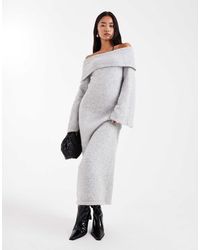 4th & Reckless - Wool Feel Foldover Bardot Bell Sleeve Knitted Maxi Jumper Dress - Lyst