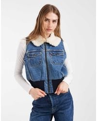 Levi's - Cropped Denim Zip Though Vest With Borg Collar - Lyst