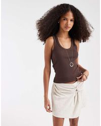 Pieces - Textured Cotton High Waist Knot Detail Skort - Lyst