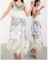ASOS - Paillette Sequin Midi Skirt With Faux Feather Hem - Lyst