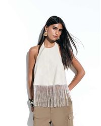 ASOS - Linen Blend Fringe Halter Top - Lyst