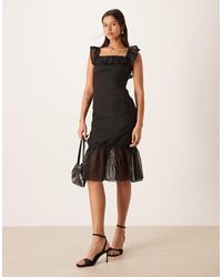 True Decadence - Ruffle Trim Midi Dress - Lyst