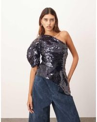 ARRANGE - Sculptural One Shoulder Sequin Top - Lyst