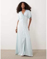 Miss Selfridge - Satin Lace Trim Button Through Maxi Dress - Lyst