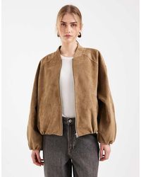 ASOS - Bubble Hem Faux Suede Bomber Jacket - Lyst