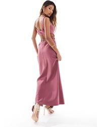 ASOS - Vestido largo rosa ajustado con escote cuadrado y detalle - Lyst