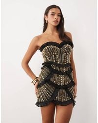 ASOS - Bandeau Embellished Ruffle Mini Dress - Lyst