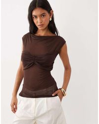 ASOS - Semi Sheer Knit Look Cap Sleeve Top With Ruched Bust Overlay - Lyst