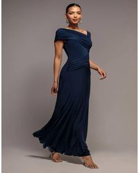 Goddiva - Asymmetric Neck Gathered Waist Maxi Dress - Lyst