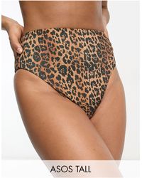 ASOS - Asos design tall - mix and match - slip bikini sgambati a vita alta a coste con stampa leopardata - Lyst
