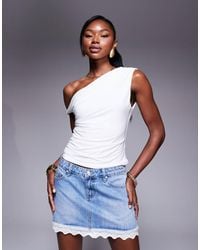 Princess Polly - Denim Lace Trim Mini Skirt - Lyst