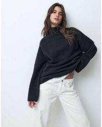 ASOS - Relaxed Fluffy Funnel Neck Jumper With Wool - Lyst