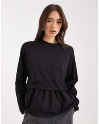 Miss Selfridge - Poplin Mix Ruffle Hem T-shirt - Lyst