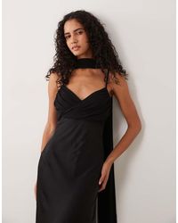 TFNC London - Satin High Neck Sheer Hem Chiffon Scarf Detail Maxi Dress - Lyst