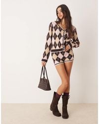 Miss Selfridge - Pantalones Muy Cortos De Punto Con Patrón De Rombos Y Ribete De Encaje De (Parte De Un Conjunto) - Lyst