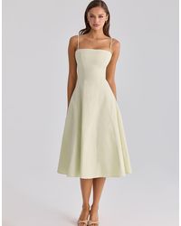 House Of Cb - Dolly Matcha Cotton Flared Midi Sundress - Lyst