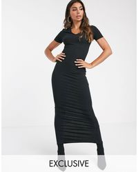 Boohoo Эксклюзивное Черное Платье Макси В Рубчик С Разрезом -черный