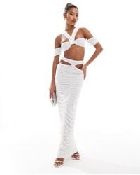 Murci - Textured Cut Out Halterneck Top And Ruched Maxi Skirt Set - Lyst
