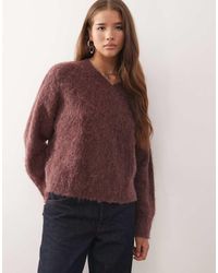 Reclaimed Vintage - High V-Neck Fluffy Knitted Jumper - Lyst