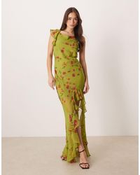 ASOS - Frill Sleeve Cowl Asymmetric Hem Maxi Dress - Lyst