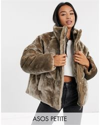 ASOS Asos Design Petite - Gewatteerd Jack Van Pluizig Imitatiebont - Grijs