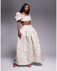 ASOS - Maxi-Rok Met Strik Aan De Achterkant Van Gebloemd Jacquard, Deel Van Co-Ord Set - Lyst