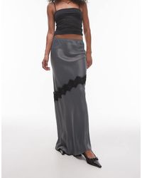 TOPSHOP - Satin Lace Insert Maxi Skirt - Lyst
