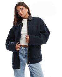 ASOS - Chaqueta Extragrande Con Acabado Lavado Y Cuello De Efecto Cuero Barn De - Lyst