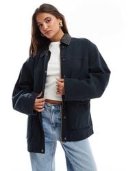 ASOS - Oversized Jack Met Kraag Van Leer-Look - Lyst