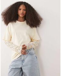 Miss Selfridge - Oversized T-shirt With Lace Sleeve - Lyst