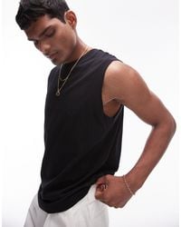 TOPMAN - Camiseta negra entallada sin mangas con cuello redondo - Lyst