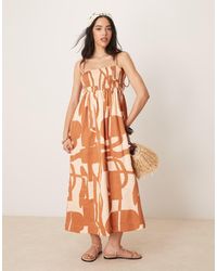 ASOS - Maxi-Jurk Van Katoen Satinet Met Gesmokte Buste - Lyst