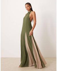 ASOS - Asos design tall - robe longue en mousseline à col montant et jupe à godets contrastants - foncé - Lyst