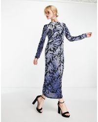 SELECTED - Floral Devore Velvet Long Sleeve Midi Dress - Lyst