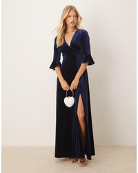 Maya - Velvet V Neck Flute Sleeve Maxi Dress - Lyst