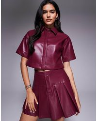 ASOS - Camisa De Corte Cuadrado De Tejido Efecto Cuero De (Parte De Un Conjunto)-Rojo - Lyst