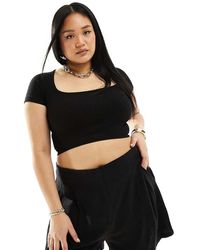 ASOS - Pantalones Cortos Negros De Talle Alto Con Detalle De Costuras De Lino De Asos Design Curve - Lyst
