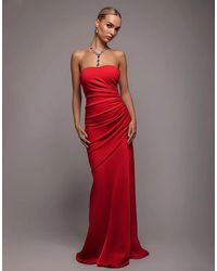 Goddiva - Crepe Bandeau Maxi With Diamante Necklace - Lyst