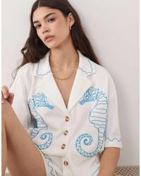ASOS - Textured Jersey Revere Shirt Co-Ord With Seahorse Embroidery - Lyst
