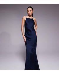 ASOS - Asos Design Petite High Neck Satin Bias Fishtail Maxi Dress - Lyst