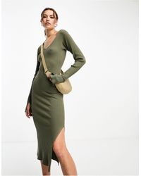 ASOS - Knitted Midi Dress With V Neck - Lyst