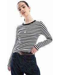 Calvin Klein - Woven Label Stripe Long Sleeve Rib T-shirt - Lyst