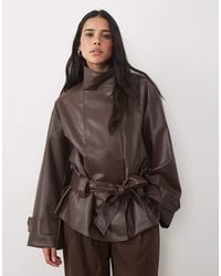 4th & Reckless - Faux Leather Funnel Neck Wide Sleeve Tie Belt Detail Jacket - Lyst