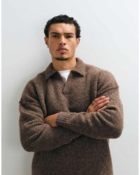 ASOS - Relaxed Knitted Exposed Seam Notch Neck Jumper - Lyst