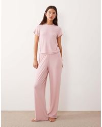 ASOS - Mix & Match Soft Rib Wide Leg Pyjama Pants - Lyst