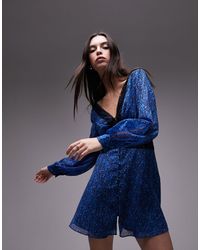 TOPSHOP - Robe courte en dentelle avec col en v - à fleurs - Lyst