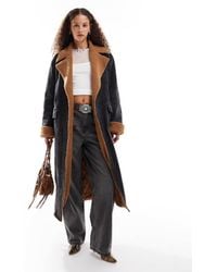 emory park - Belted Faux Shearling And Denim Overcoat - Lyst