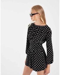 ASOS - Polka Dot Cinched Waist Playsuit - Lyst
